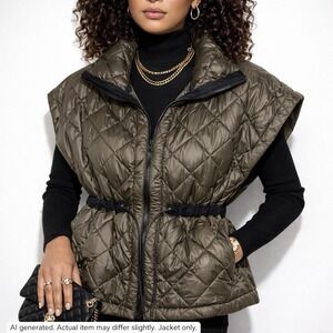 Ozai N Ku Alcatraz Jacket Womens 3XL Khaki Reversible Quilted Lagenlook Designer